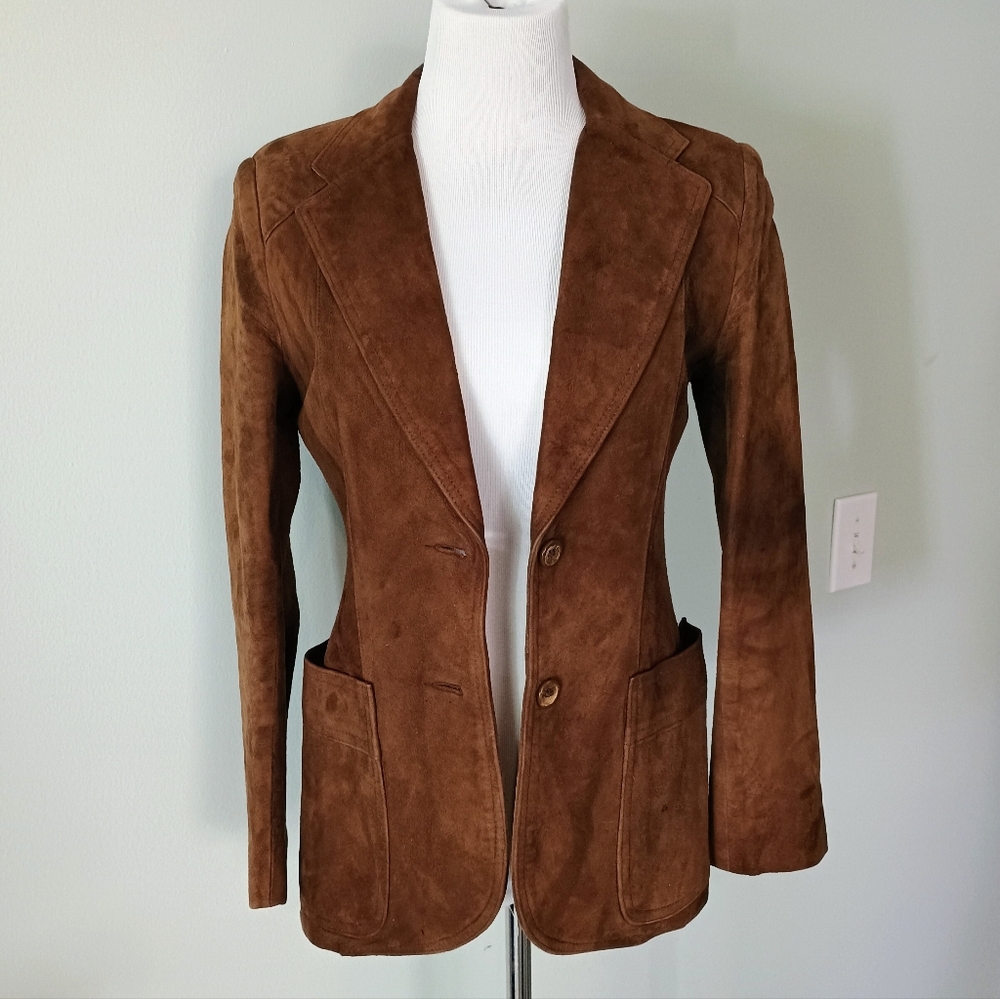 Vintage Bagatelle Rich Brown Suede Blazer, Women's Small